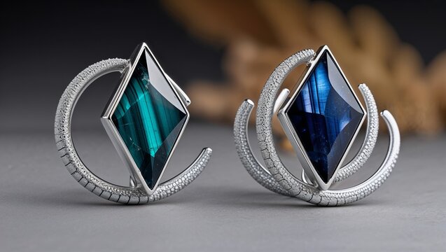 Kite tenebrescent scapolite ear cuff earrings in platinum modern dark to light reactive background