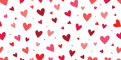 Seamless valentine hearts pattern background. Wallpaper frame, confetti, pink, red, weet, scattered, romantic modern design texture fabric vector illustration.