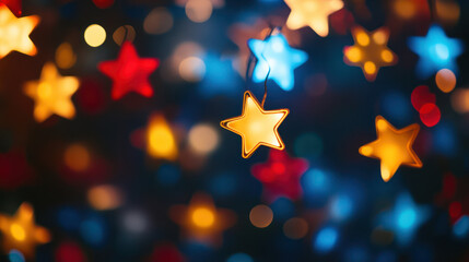 Star-shaped bokeh lights with glowing edges varying sizes isolated on transparent background