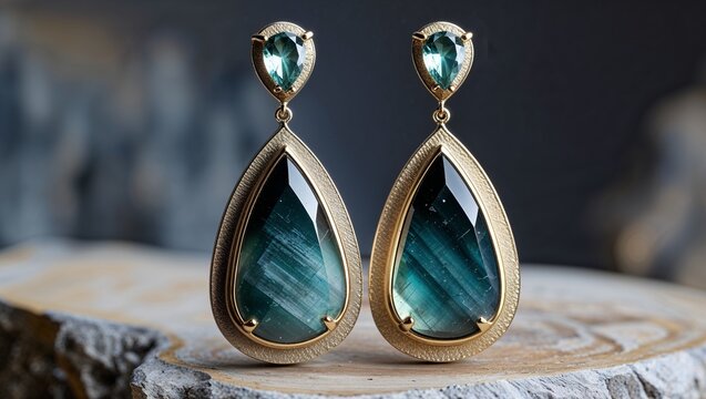 Pear enstatite bronze shift drop earrings in platinum rare dual side lighting background