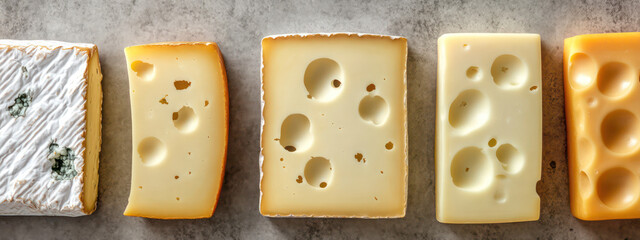Swiss cheese emmental gruyere with characteristic holes flat lay