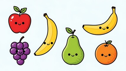 Cartoon Fruits with Smiling Faces.