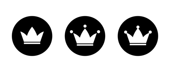 Crown icon in black circle. Royalty, premium, and leadership symbol