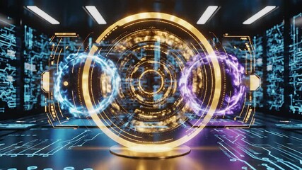 Dynamic visualization of a futuristic quantum computing core generating immense data streams within a hightech server room showcasing advanced artificial intelligence processing and digital network c. - Powered by Adobe