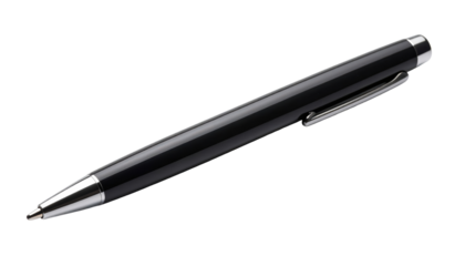 Black Metal Ballpoint Pen Isolated On Transparent Background Close-Up Studio Shot For Writing Office Supplies And Corporate Branding Projects