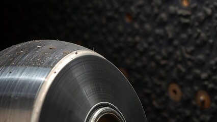 workpiece. A metal workpiece with precise grinding marks, highlighting industrial craftsmanship and texture. safety posters.