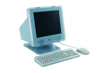 Fototapeta premium Retro desktop computer with monitor keyboard and mouse isolated on transparent background