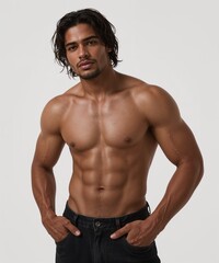 smiling filipino guy on oversized shirt fit model pose on white background