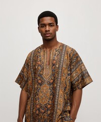 smiling filipino guy on oversized shirt fit model pose on white background