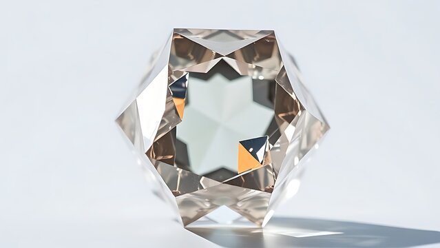 condoning. A naturally formed icosahedral crystal mineral, refracting geometric light in soft natural lighting against a clean background. STEM education sheets.