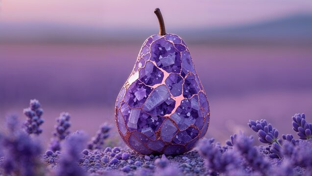 Pear lepidolite calm pin in rose gold lilac flakes soft twilight on lavender field haze