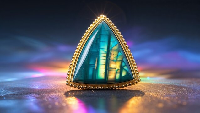 Trilliant andalusite pleochroic shift pin in yellow gold tri color flash dual angle dramatic lighting background