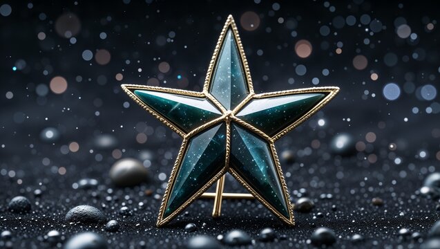 Pear enstatite bronze star brooch in platinum meteor shift cosmic on dark space dust background