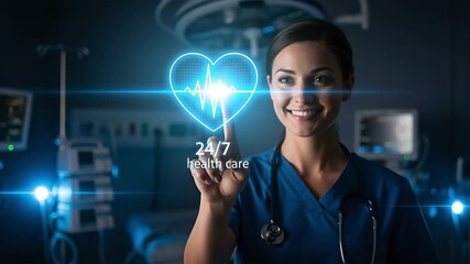 A health care professional interacting with futuristic health technology for the concept of medical innovation and care. - Powered by Adobe