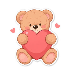 Adorable Cute Brown Teddy Bear Holding Pink Red Heart Love Symbol Cartoon Character Illustration for Valentine Day Anniversary Romantic Design