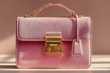 Elegant textured rose leather handbag with gold hardware and top handle design