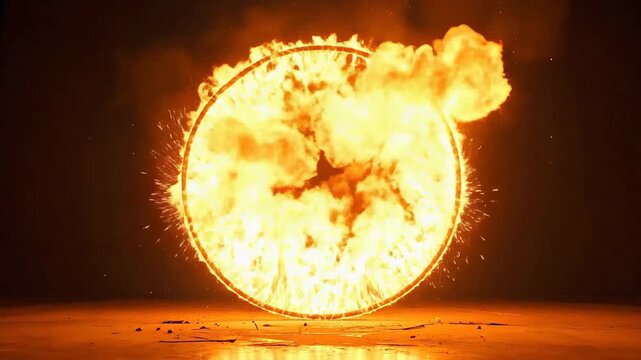 Fiery circle of flames on a dark background, creating a striking and intense visual.
