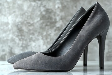 Gray Suede Pointed Toe High Heels Elegant Fashion Footwear for Women's Style Collection
