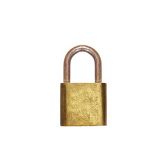 Naklejka premium Antique Brass Padlock with Rusty Shackle - Isolated