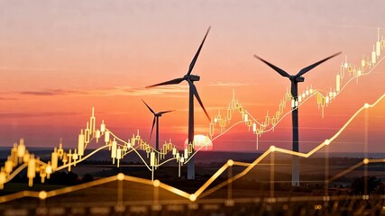 Wind turbines sunset stock chart - Powered by Adobe