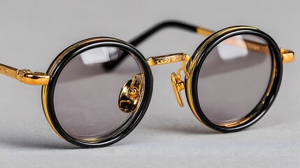 Refined round eyeglasses Black and gold frame with gray tinted lenses
