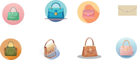 Elegant Women's Handbag and Fashion Purse Icon Collection