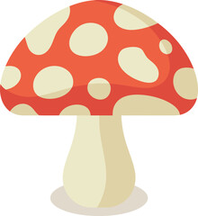 A vibrant illustration of a classic red and white spotted toadstool mushroom stands prominently