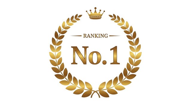 Golden No.1 Ranking Crown Laurel Wreath on White