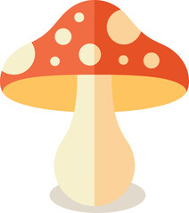 A vibrant illustration of a classic red and white spotted mushroom with a pale stem