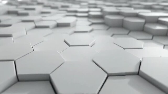 Abstract white hexagonal tiles arranged in a geometric pattern create a modern background.