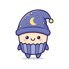 Whimsical Sleepy Cupcake Illustration