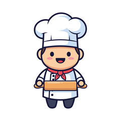 Cute Chef Holding Wooden Tray