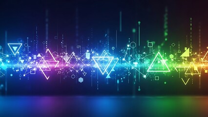 Abstract Digital Network with Geometric Shapes and Lights