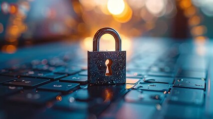 Padlock on a laptop keyboard symbolizes digital security and data protection. - Powered by Adobe