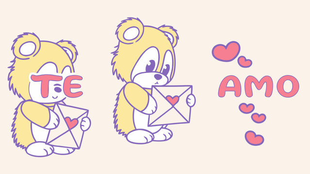 
Cute Teddy Bears Spelling &ldquo;Te Amo&rdquo; Holding Envelopes Illustration