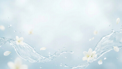 Songkran festival background with jasmine flowers and fresh water splashes