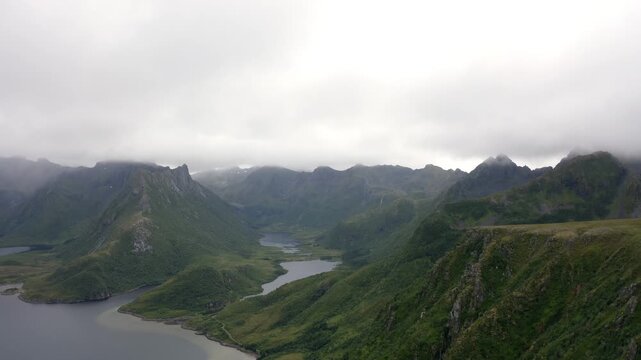 Panoramic Aerial View of Msty Mountain Valley with Apine Lakes