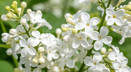 Closeup view of beautiful lilac shrub with white flowers outdoors