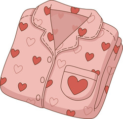 Cute Pink Pajamas with Red Heart Pattern Illustration for Cozy Valentine's Day and Sleepwear