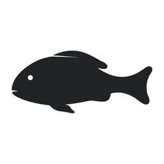 A simple black fish silhouette with a small eye detail and a fin line isolated on a clean white background vector