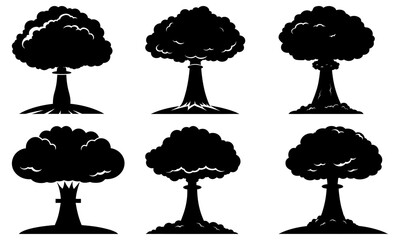 Six Black Tree Silhouettes on White Background 1