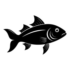Black fish vector illustration with white outlines isolated on a clean white background