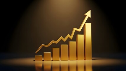 Golden bar chart with rising arrow graph