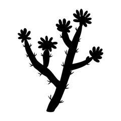 Black silhouette vector illustration of a flowering cactus plant with thorns isolated on a white background