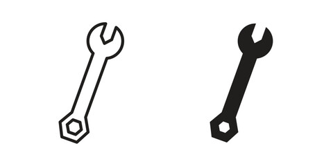 Wrench icons vector glyph flat style. Stroke with editable size icons