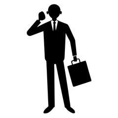 Professional businessman silhouette vector calling on phone and carrying a briefcase on a white background.