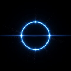 Obraz premium Glowing Blue Circle with Horizontal Line on Black Background