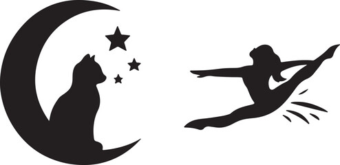 Silhouette of a cat on the moon and a dancer in the night © Razuwana