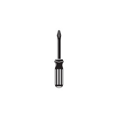 Black silhouette of a Phillips head screwdriver on a white background tool