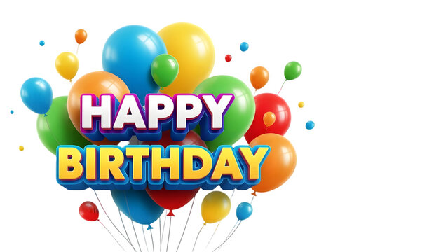 Colorful balloons isolated on transparent background with happy birthday text